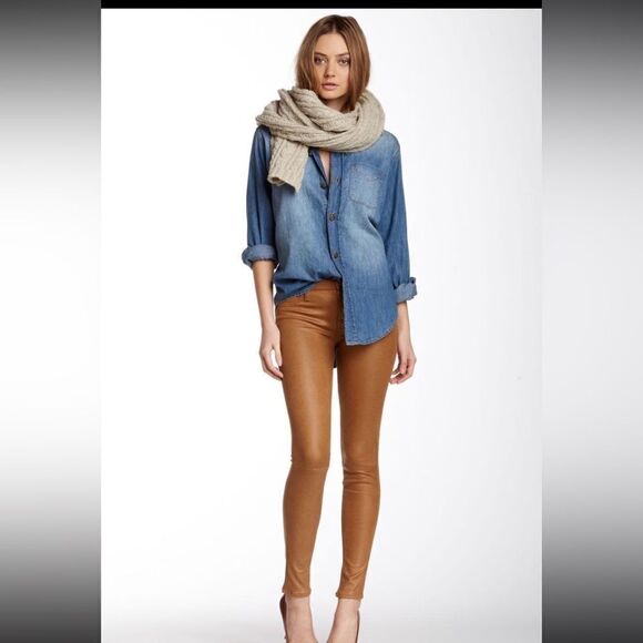 7 For All Mankind High Rise Skinny Vegan Leather Pants in Camel Sz Small - Picture 1 of 17